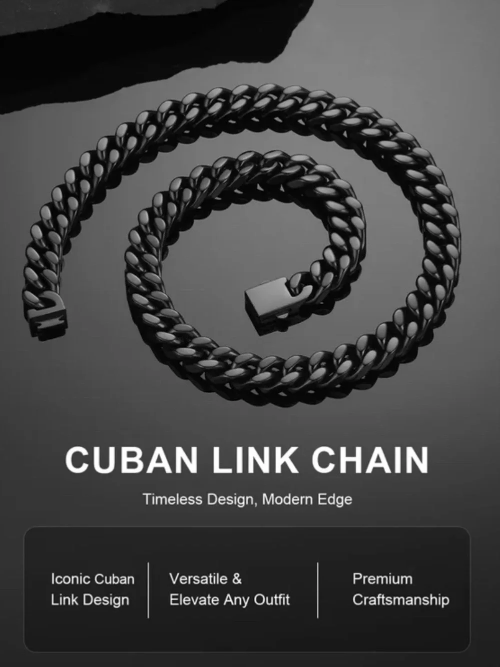 Cuban Link Chain Necklace in Black